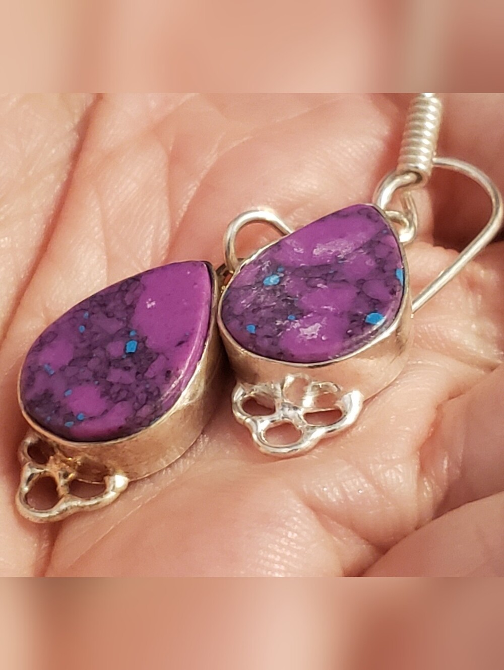 NEW Purple Turquoise Silver Earrings, Handmade By Indian Artisans, French Wires.